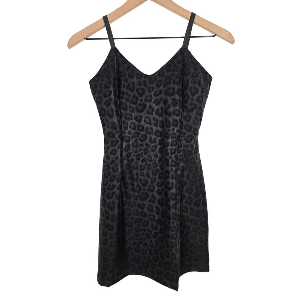 Aqua Leopard Print Mini Dress Size XS Black Sleeveless Club Party Dress